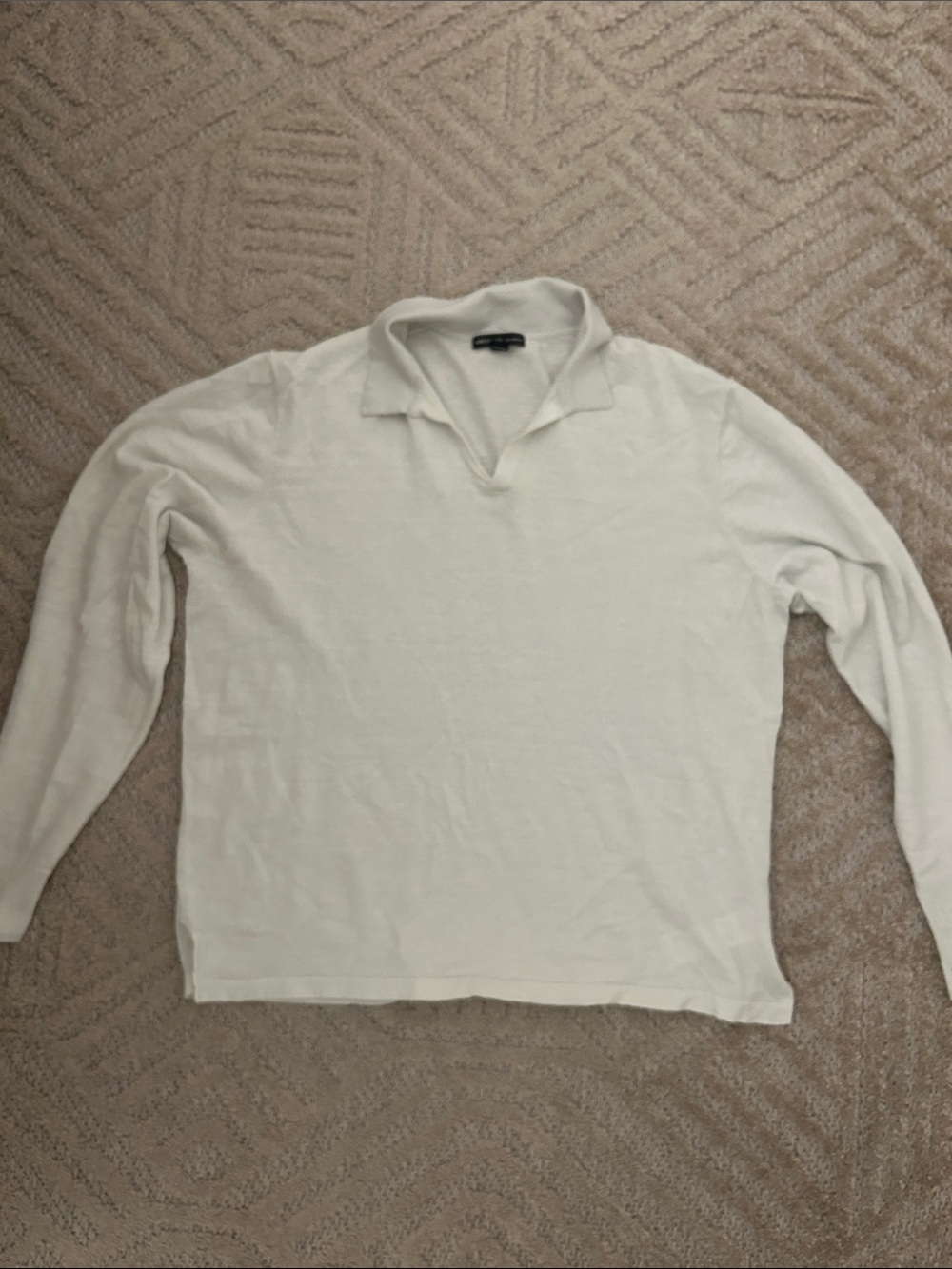 James Perse Cream Long-Sleeve Knit Linen polo sweater Johnny collar